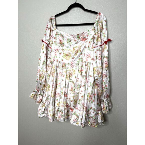 Dolls Kill Strawberry Shortcake Dress White Pink Satin Lace Mini Ruffle Sz XL - Picture 5 of 12